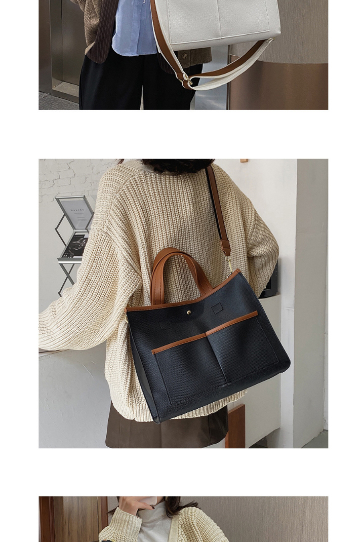 Fashion Black Large-capacity Stitching Contrast Color Shoulder Messenger Bag,Handbags
