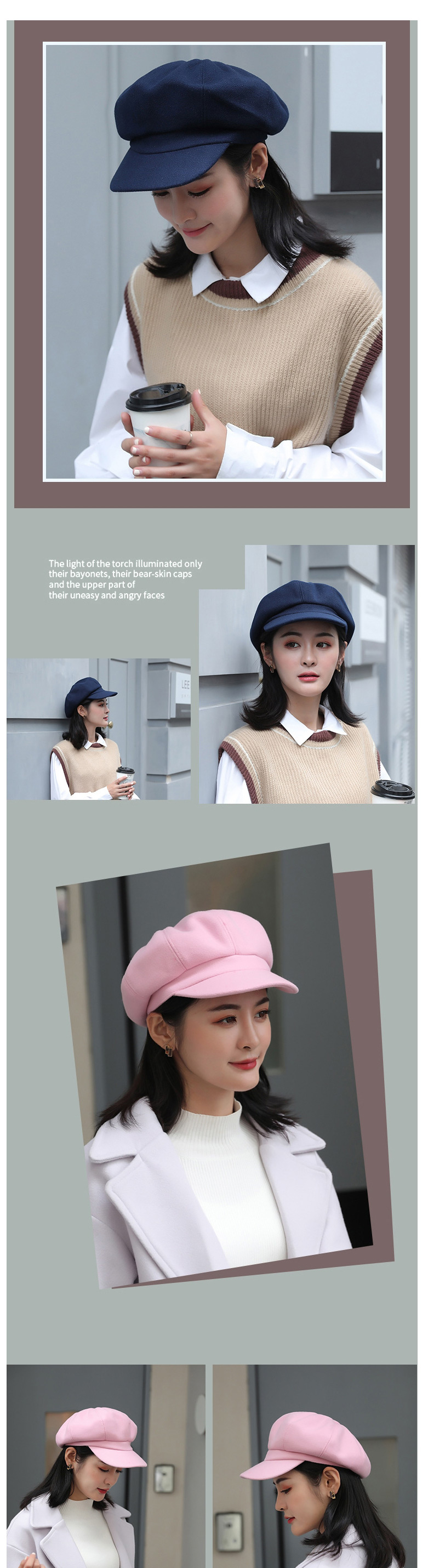 Fashion Adult Caramel Woolen Solid Color Stitching Parent-child Octagonal Beret,Knitting Wool Hats