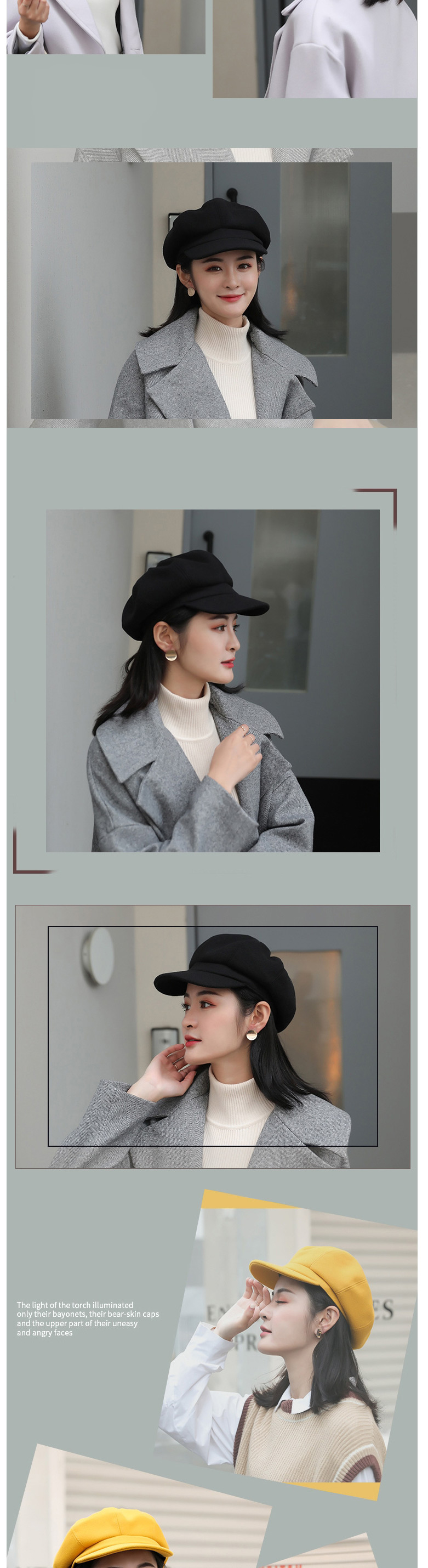 Fashion Adult Gray Woolen Solid Color Stitching Parent-child Octagonal Beret,Knitting Wool Hats