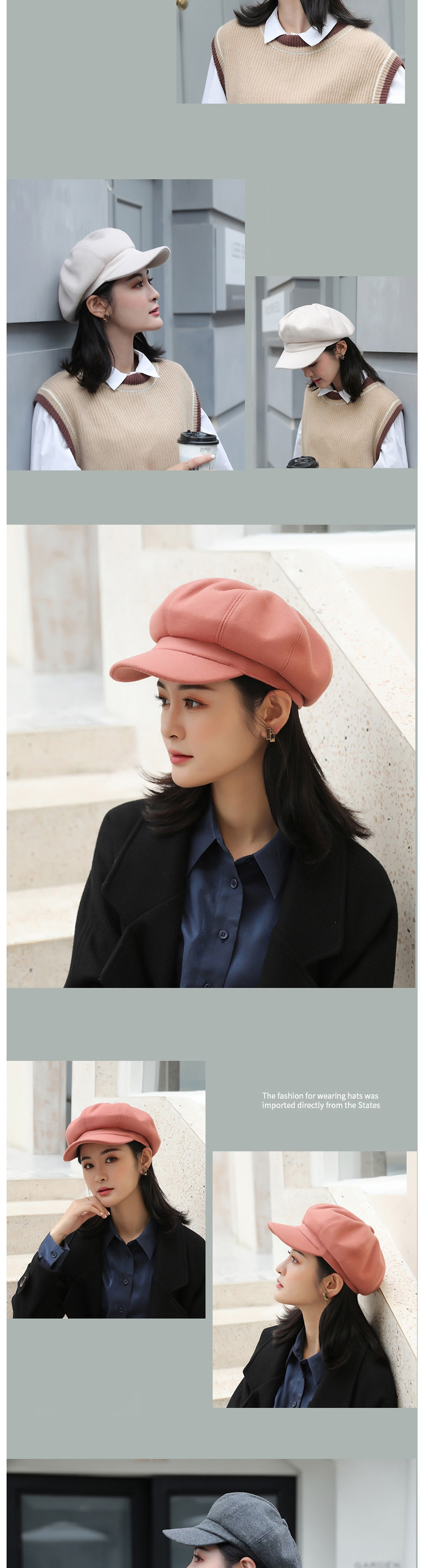 Fashion Adult Black Woolen Solid Color Stitching Parent-child Octagonal Beret,Knitting Wool Hats