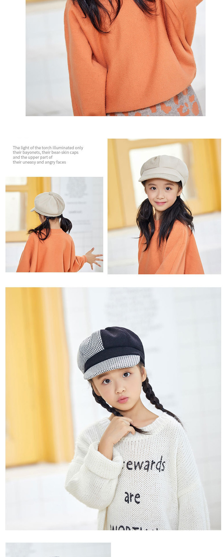 Fashion Children Beige Colorblock Plaid Woolen Parent-child Octagonal Hat,Children