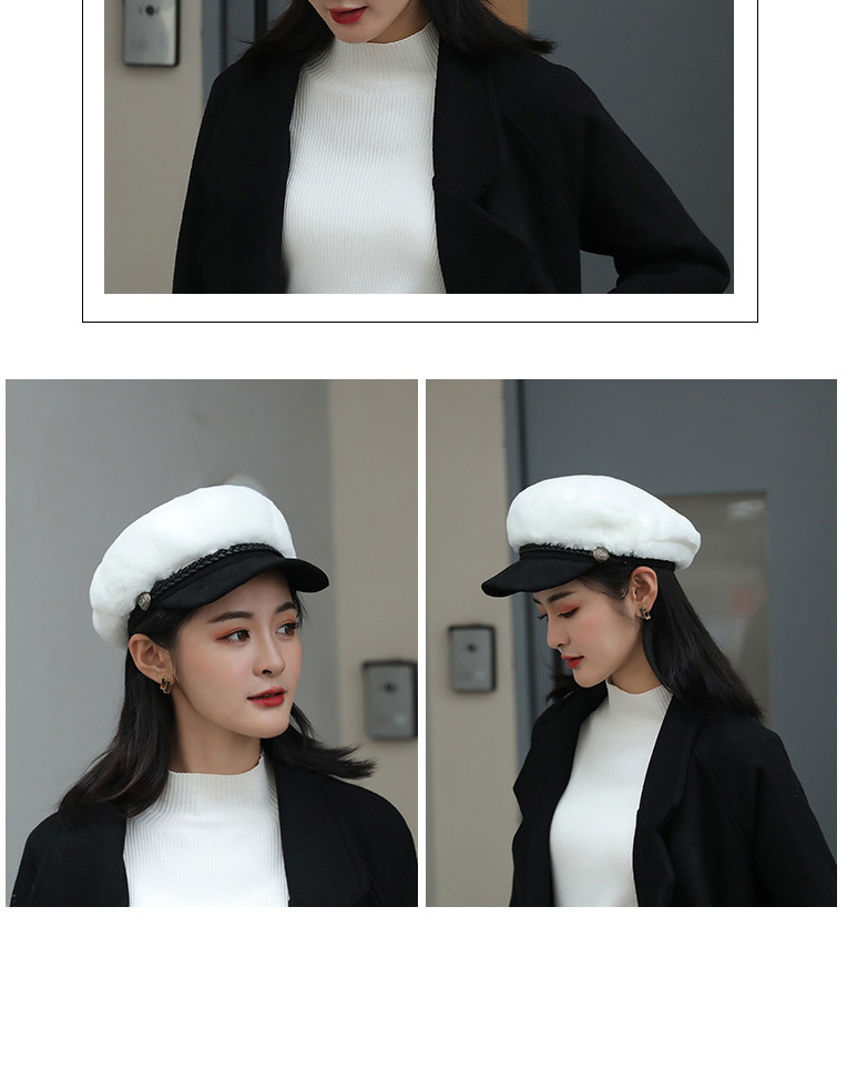 Fashion White Plush Contrast Button Octagonal Beret,Knitting Wool Hats