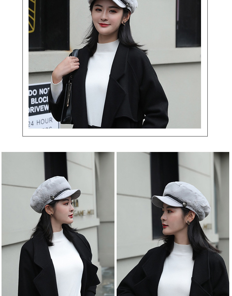 Fashion White Plush Contrast Button Octagonal Beret,Knitting Wool Hats