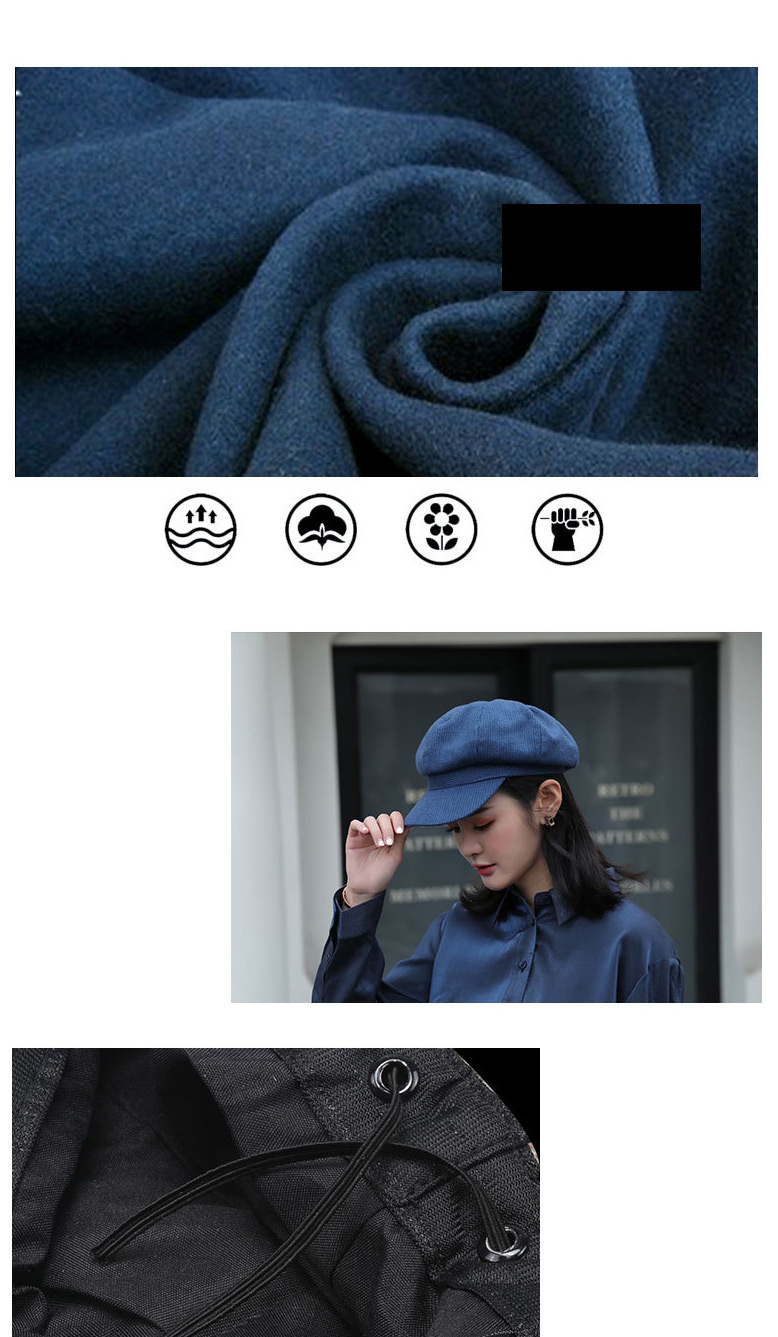 Fashion Navy Blue Houndstooth Solid Color Wool Octagonal Beret,Knitting Wool Hats