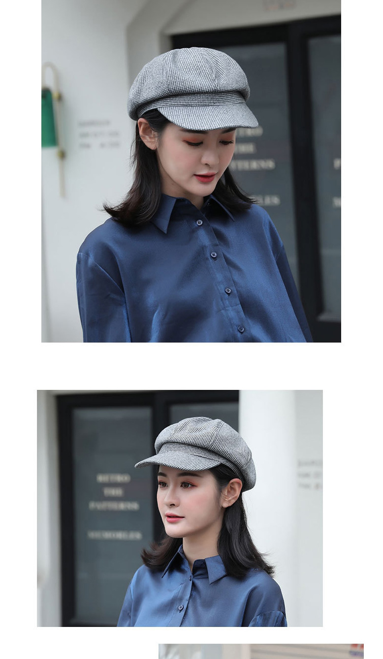 Fashion Navy Blue Houndstooth Solid Color Wool Octagonal Beret,Knitting Wool Hats