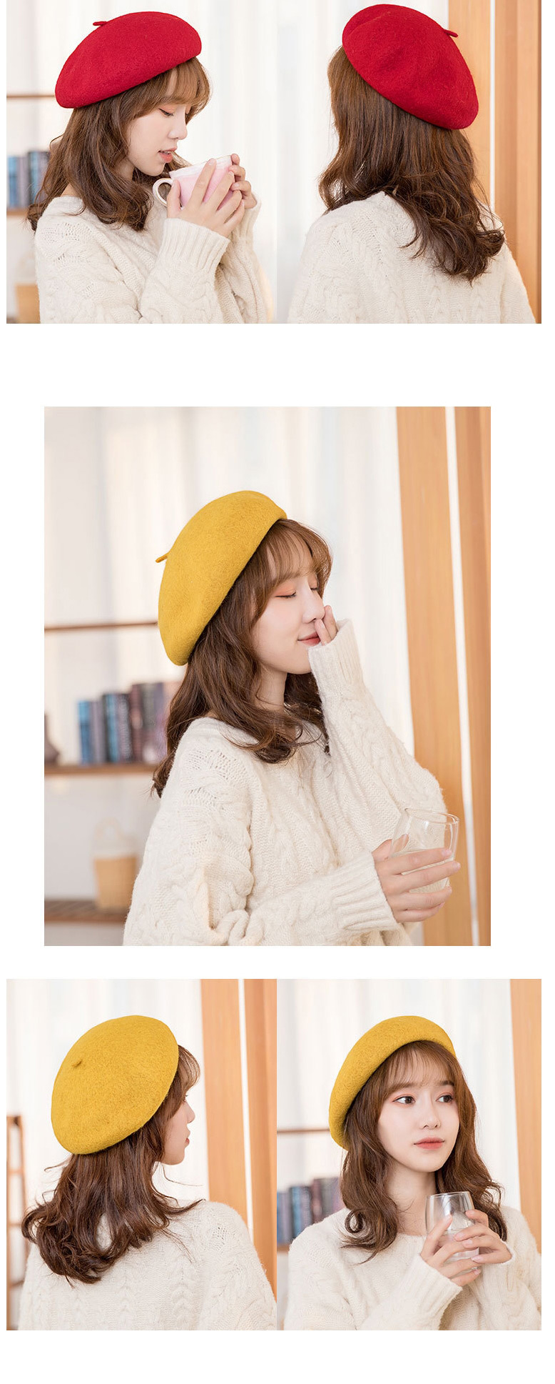 Fashion Caramel Colour Wool Solid Color Beret,Knitting Wool Hats
