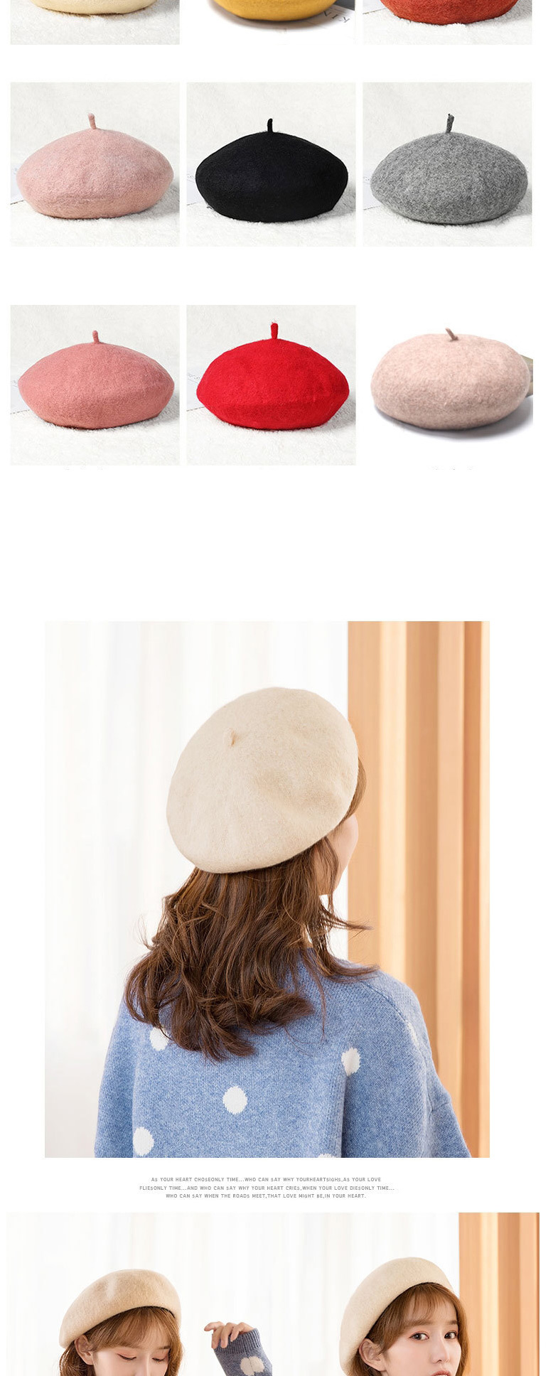 Fashion Skin Powder Wool Solid Color Beret,Knitting Wool Hats