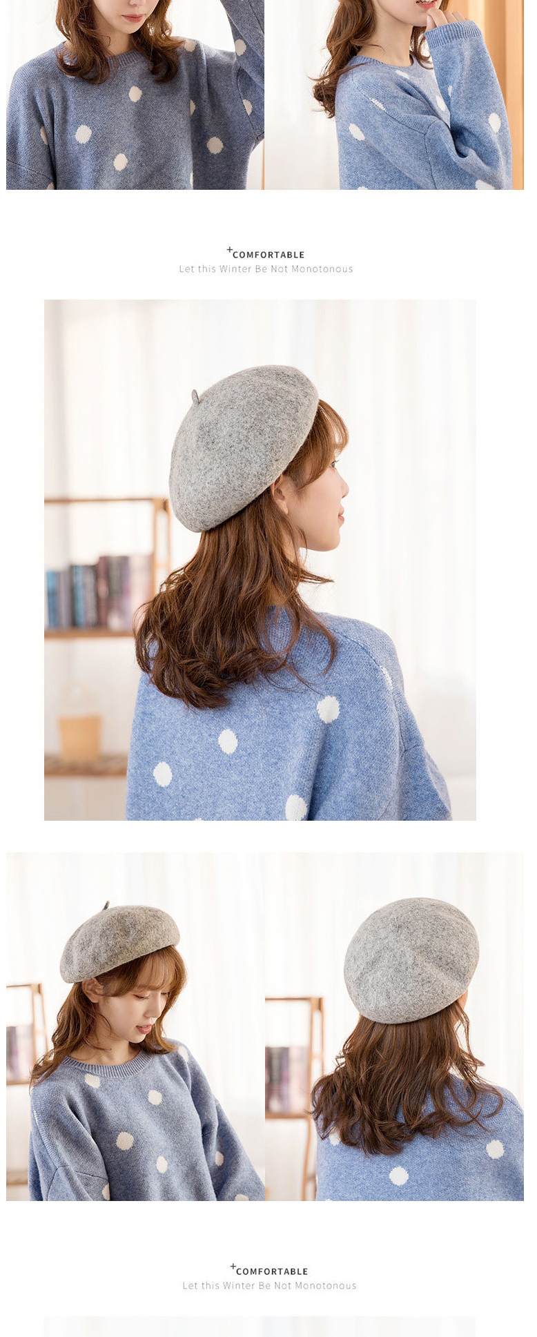 Fashion Light Grey Wool Solid Color Beret,Knitting Wool Hats