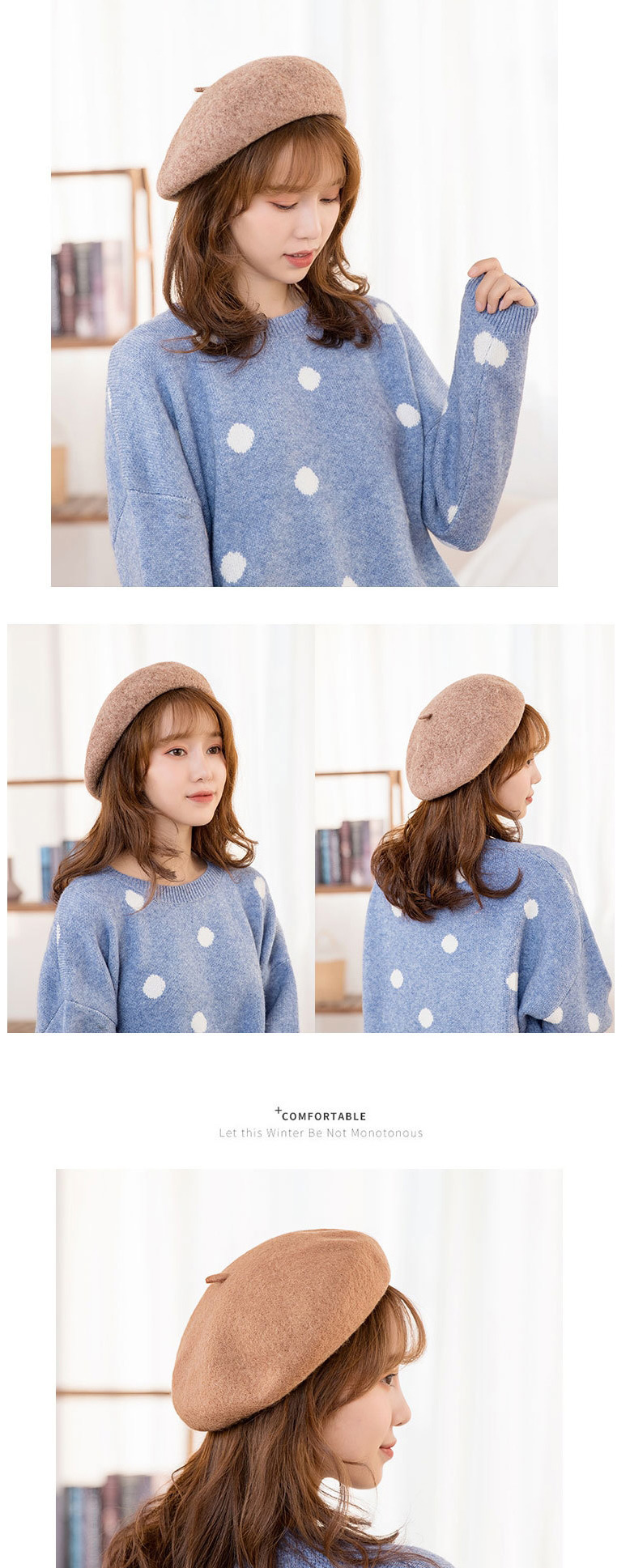 Fashion Beige Wool Solid Color Beret,Knitting Wool Hats