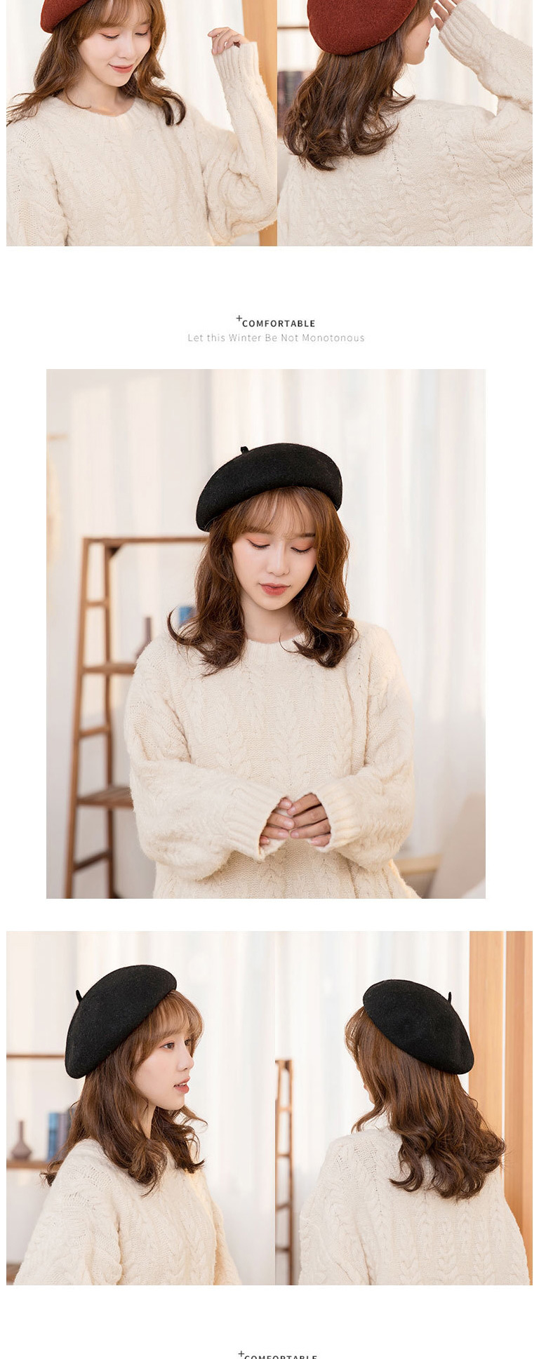 Fashion Turmeric Wool Solid Color Beret,Knitting Wool Hats