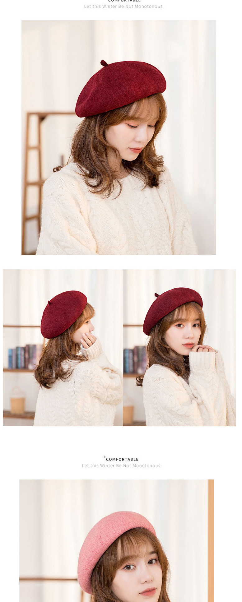 Fashion Light Grey Wool Solid Color Beret,Knitting Wool Hats