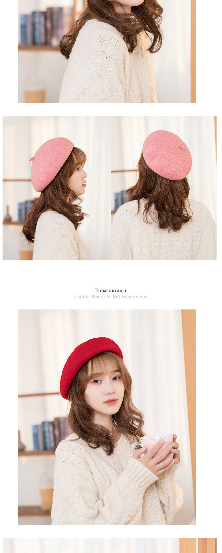 Fashion Red Wool Solid Color Beret,Knitting Wool Hats