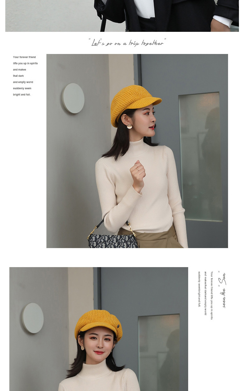 Fashion Khaki Woolen Knitted Button Octagonal Beret,Knitting Wool Hats