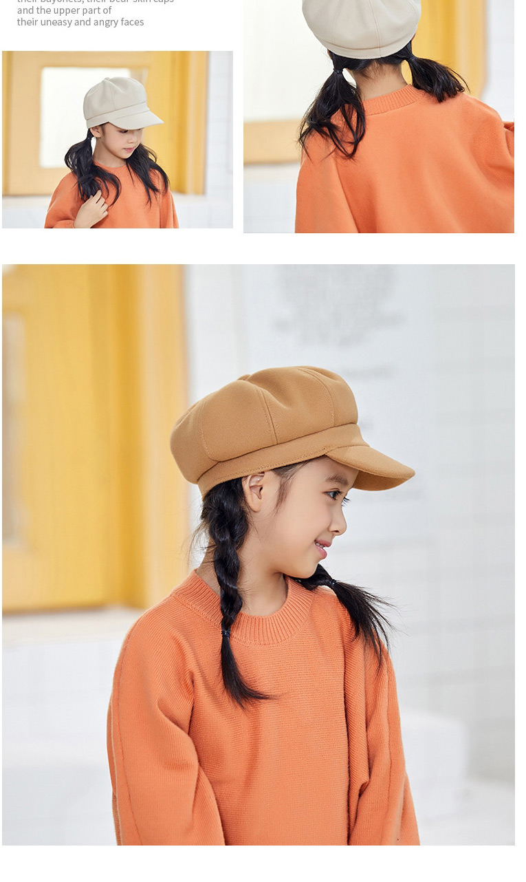 Fashion Orange Solid Color Stitching Children S Octagonal Beret,Knitting Wool Hats