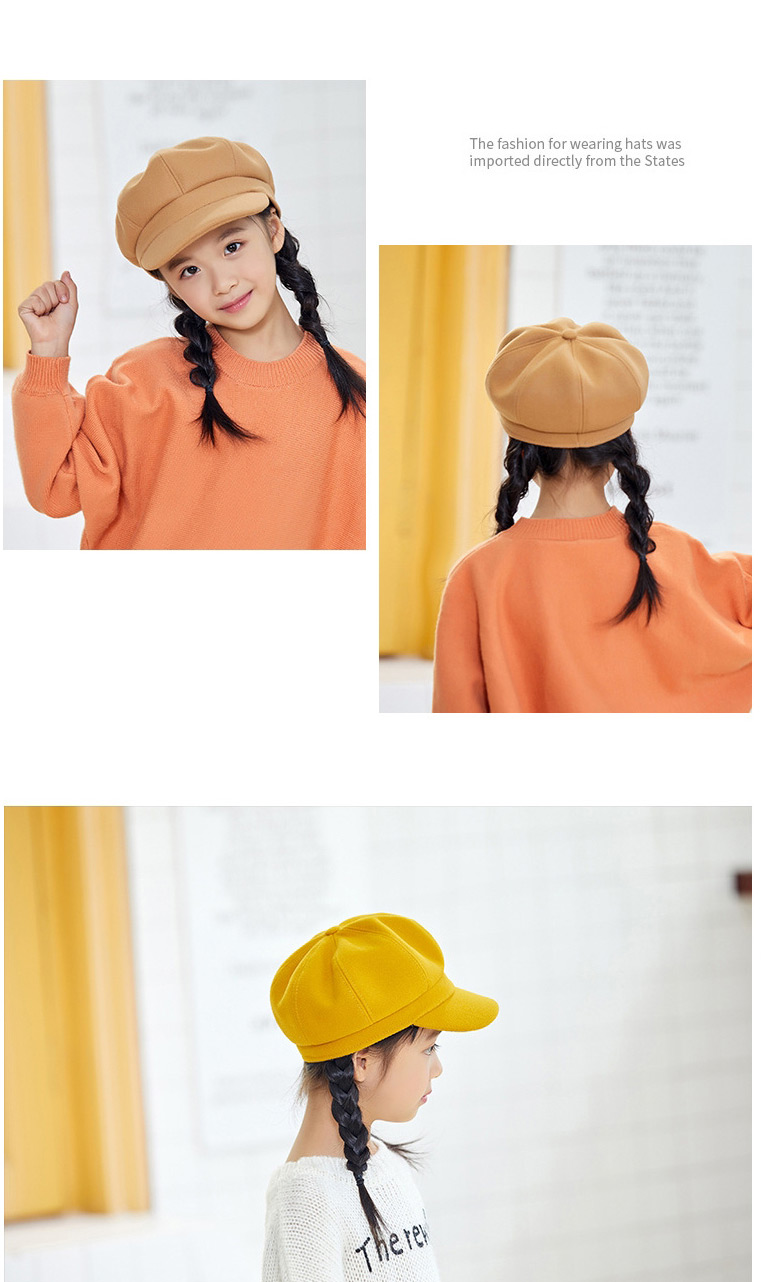 Fashion Pink Solid Color Stitching Children S Octagonal Beret,Knitting Wool Hats