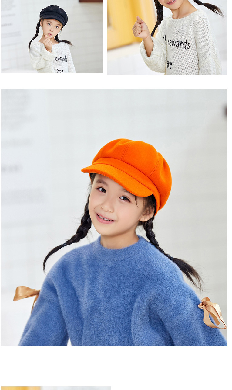 Fashion Black Solid Color Stitching Children S Octagonal Beret,Knitting Wool Hats