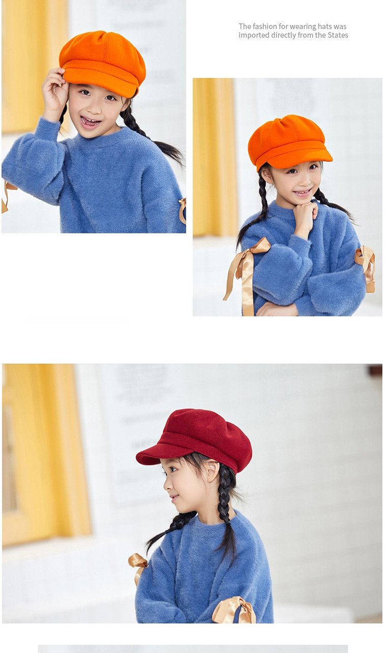 Fashion Pink Solid Color Stitching Children S Octagonal Beret,Knitting Wool Hats