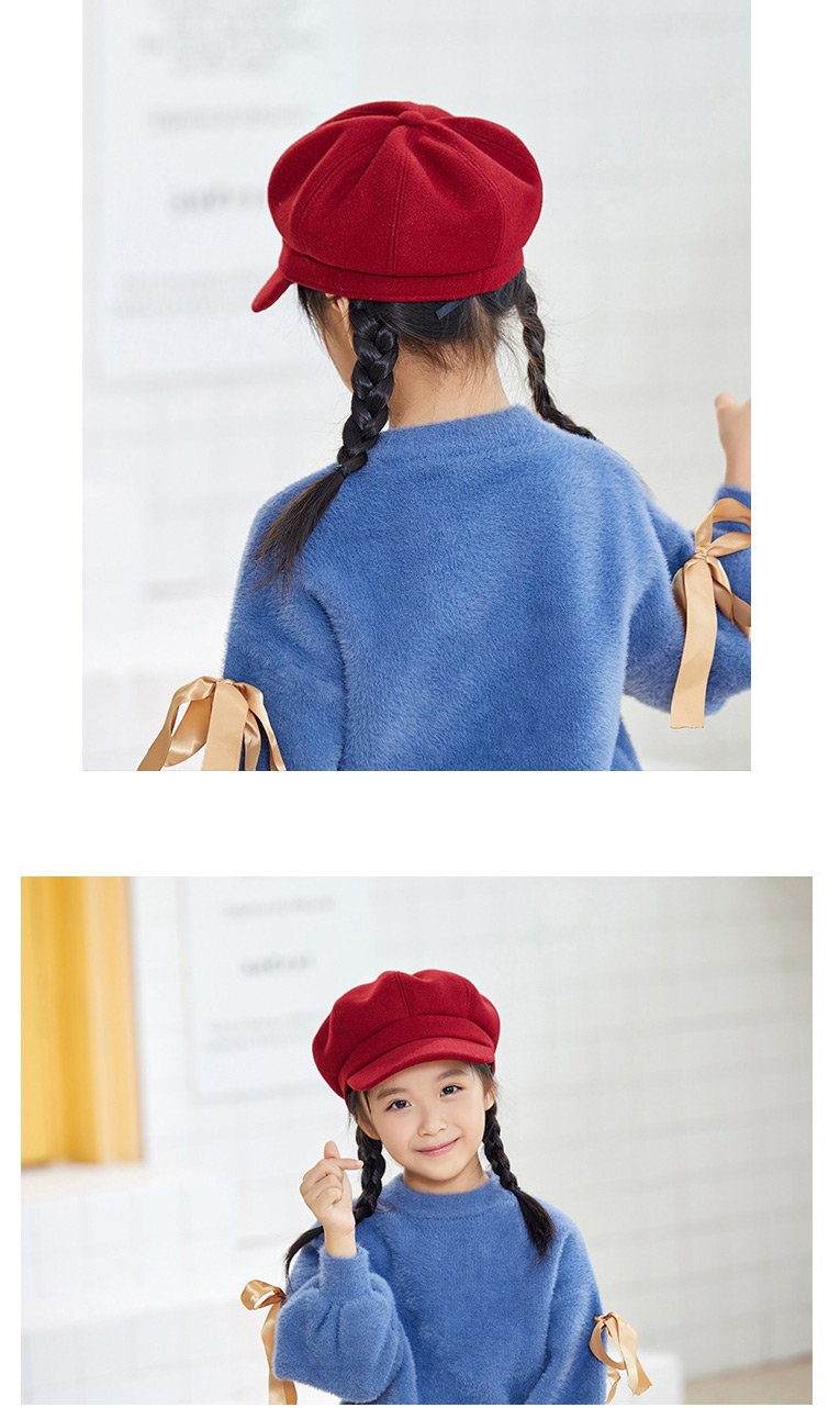 Fashion Black Solid Color Stitching Children S Octagonal Beret,Knitting Wool Hats