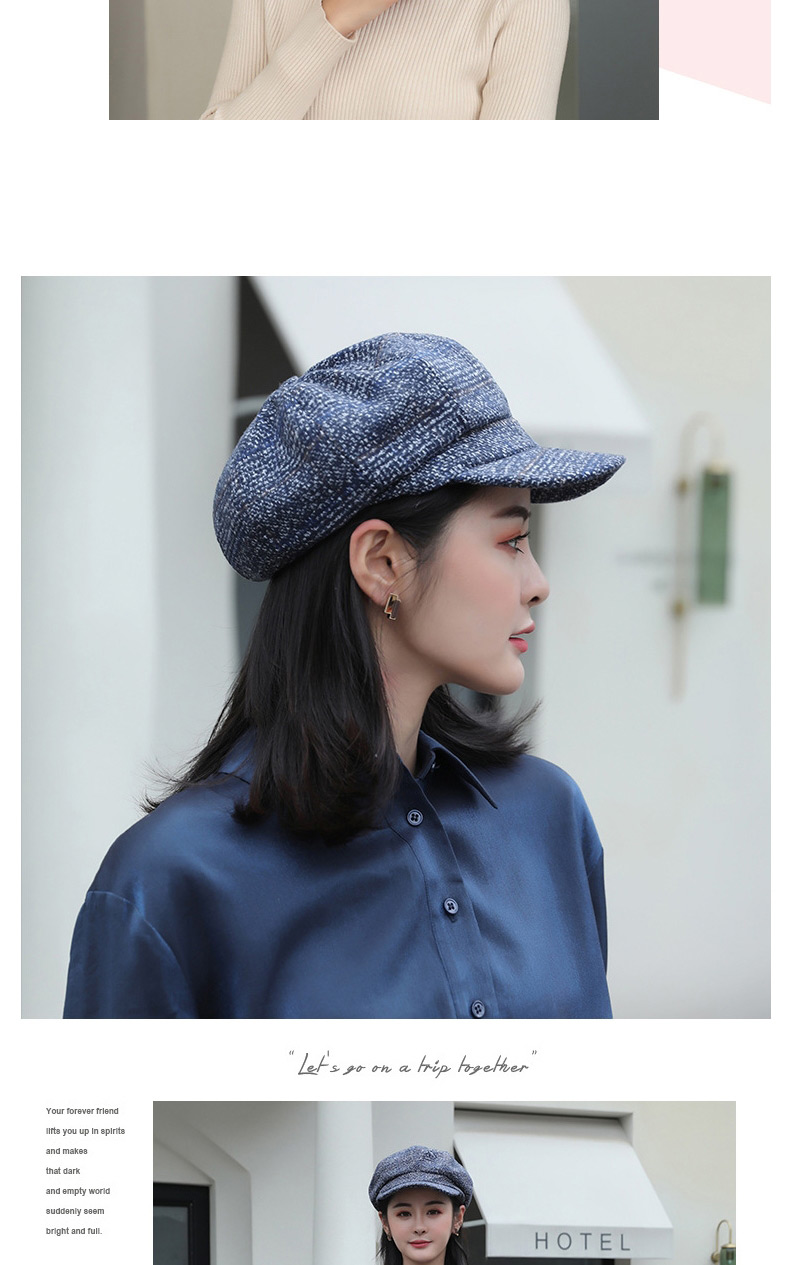 Fashion Black Wool Checked Stitching Beret Octagonal Hat,Knitting Wool Hats