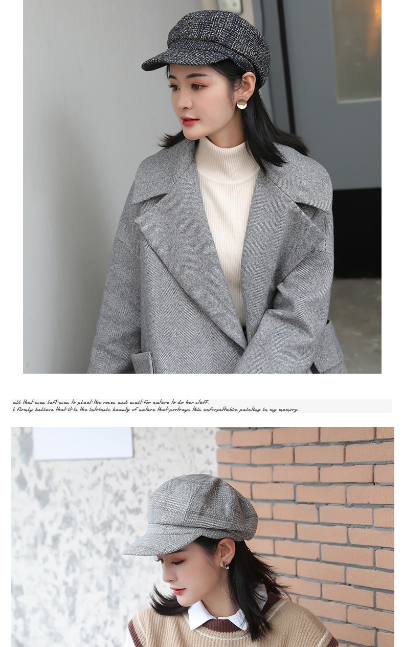 Fashion Gray Wool Checked Stitching Beret Octagonal Hat,Knitting Wool Hats