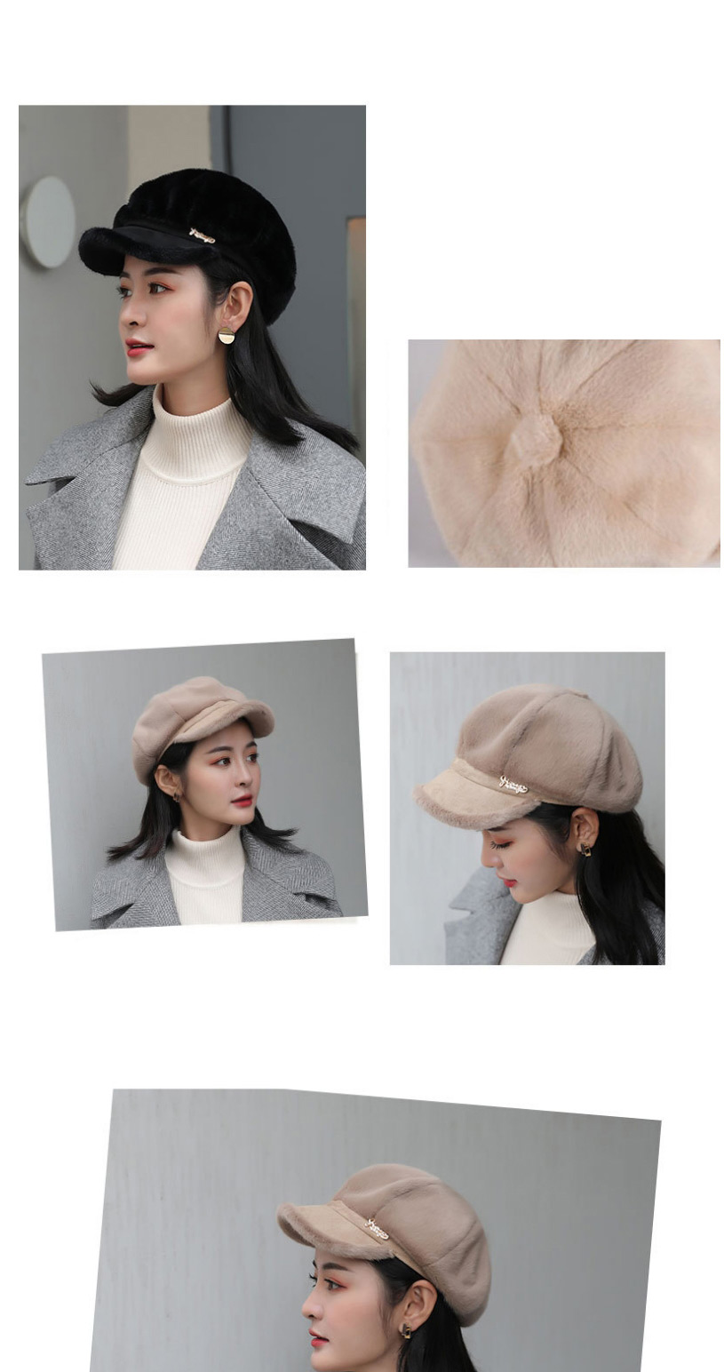 Fashion Gray Plush Letter Marked Octagonal Beret,Knitting Wool Hats