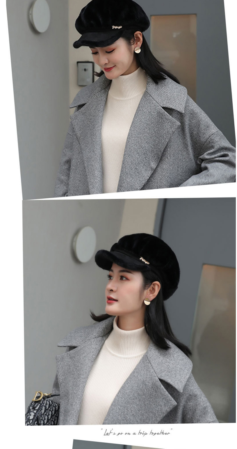Fashion Gray Plush Letter Marked Octagonal Beret,Knitting Wool Hats