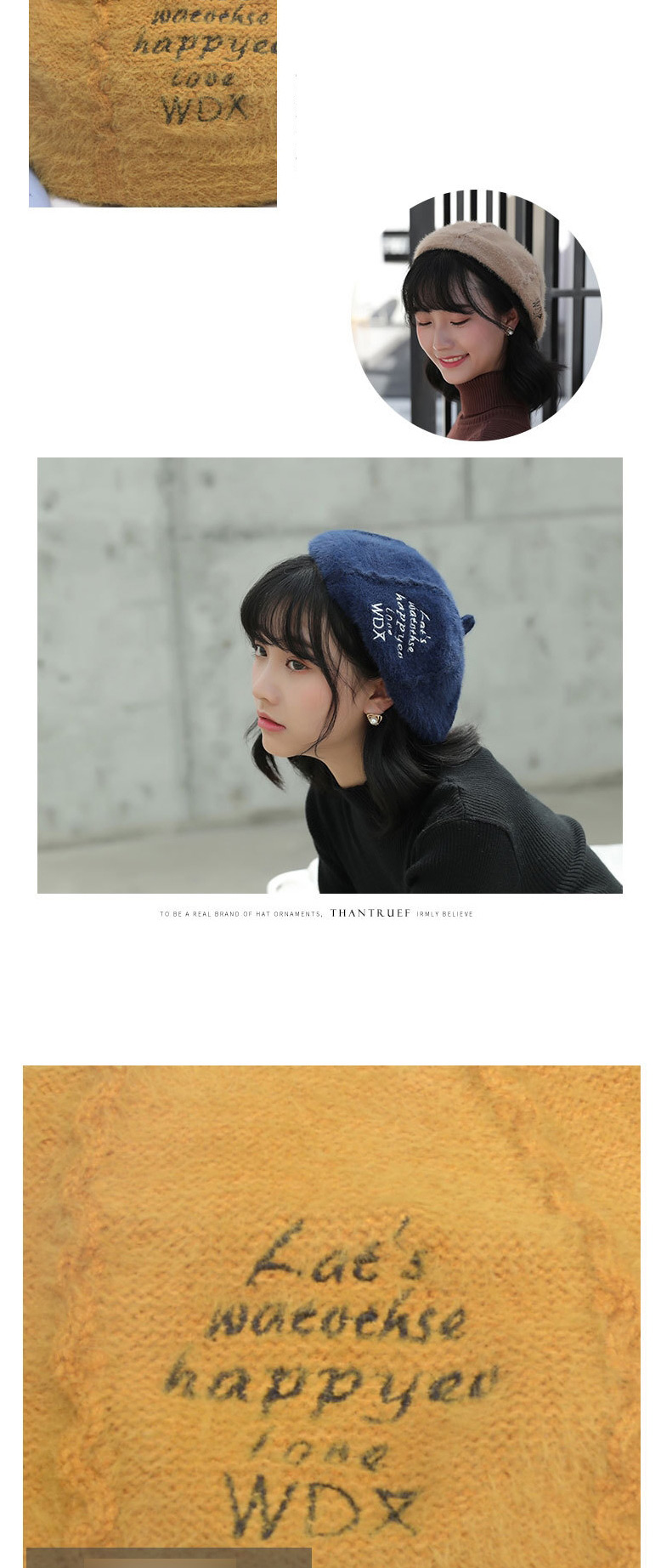Fashion Navy Blue Embroidered Letters Plush Beret,Knitting Wool Hats