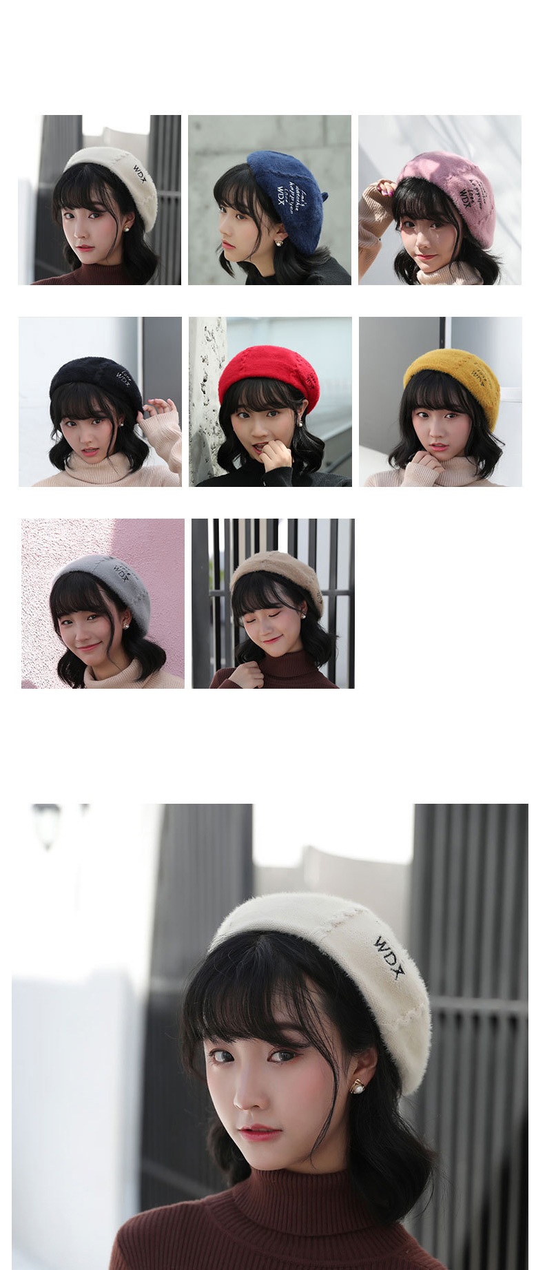 Fashion Gray Embroidered Letters Plush Beret,Knitting Wool Hats
