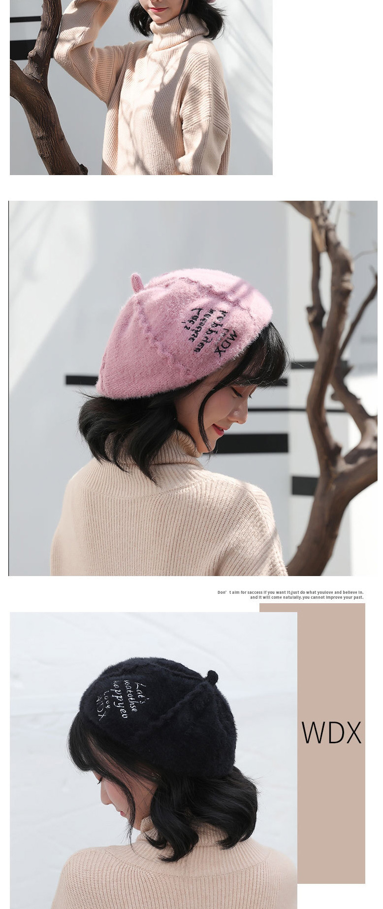 Fashion Pink Embroidered Letters Plush Beret,Knitting Wool Hats