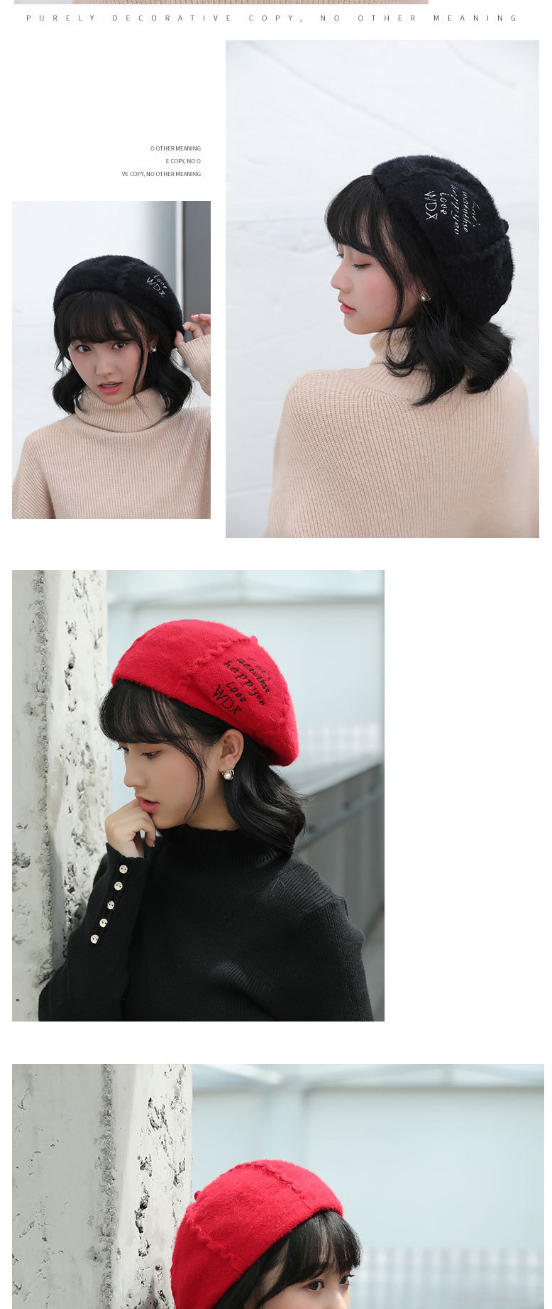 Fashion Red Embroidered Letters Plush Beret,Knitting Wool Hats