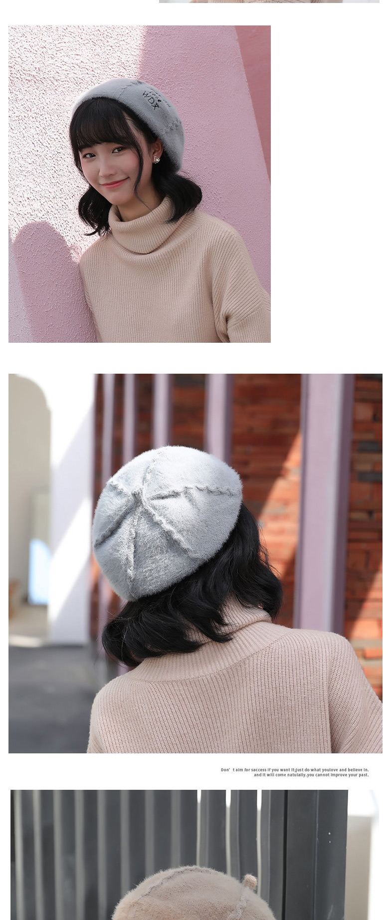 Fashion Pink Embroidered Letters Plush Beret,Knitting Wool Hats