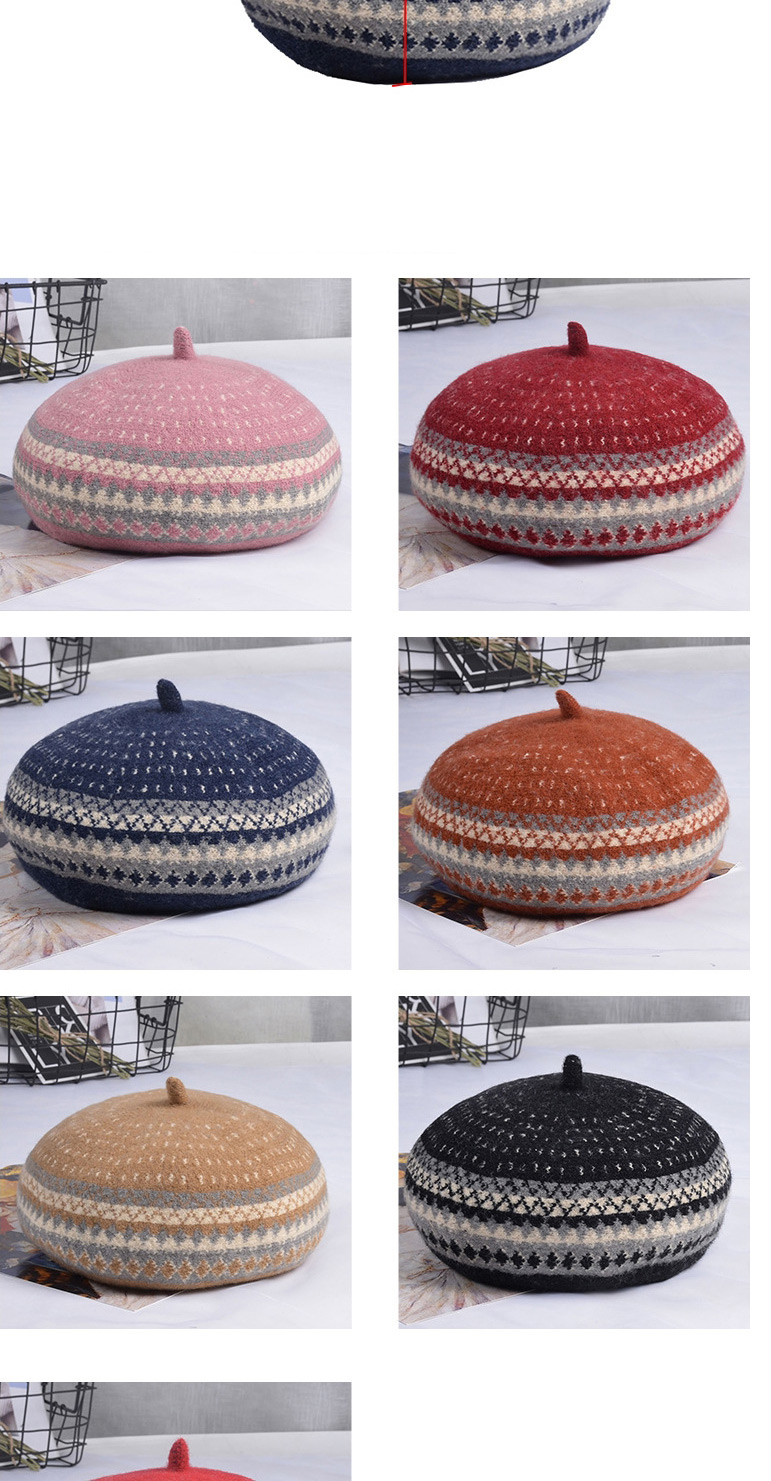 Fashion Khaki Woolen Wave Pattern Contrast Beret,Knitting Wool Hats
