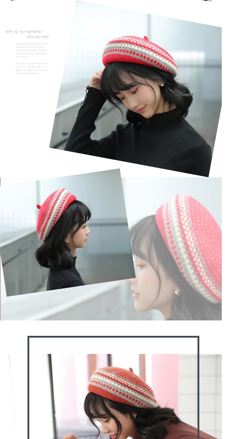 Fashion Navy Woolen Wave Pattern Contrast Beret,Knitting Wool Hats