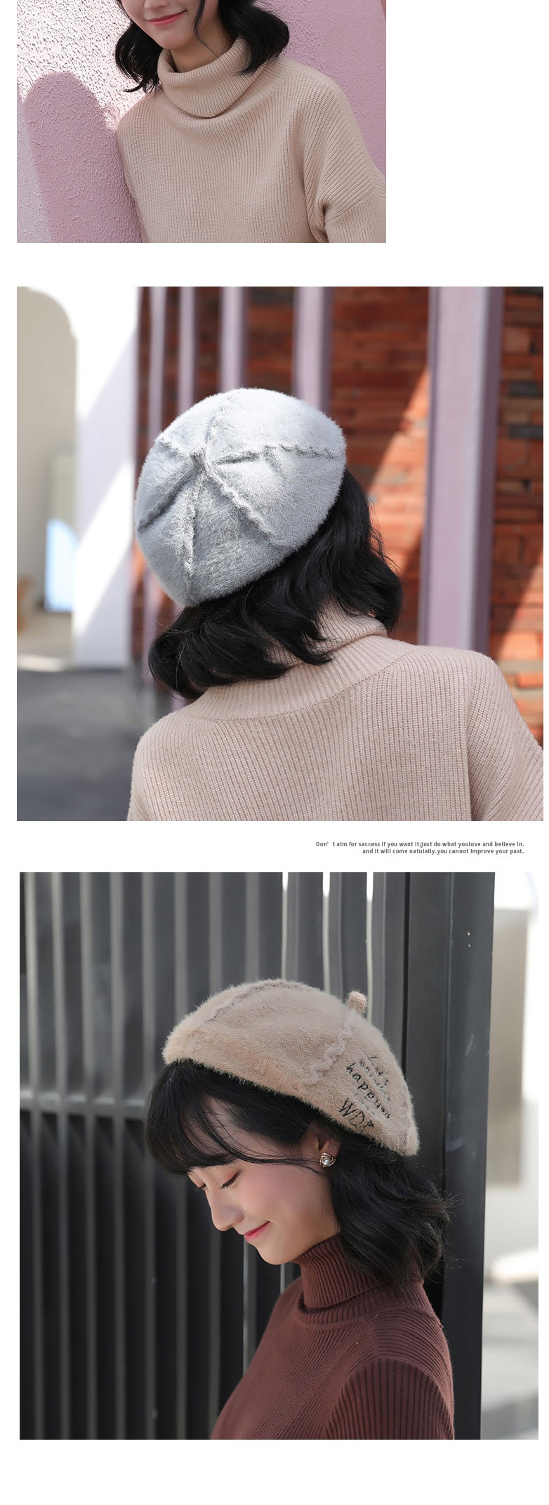Fashion Pink Faux Mink Pure Color Beret,Knitting Wool Hats