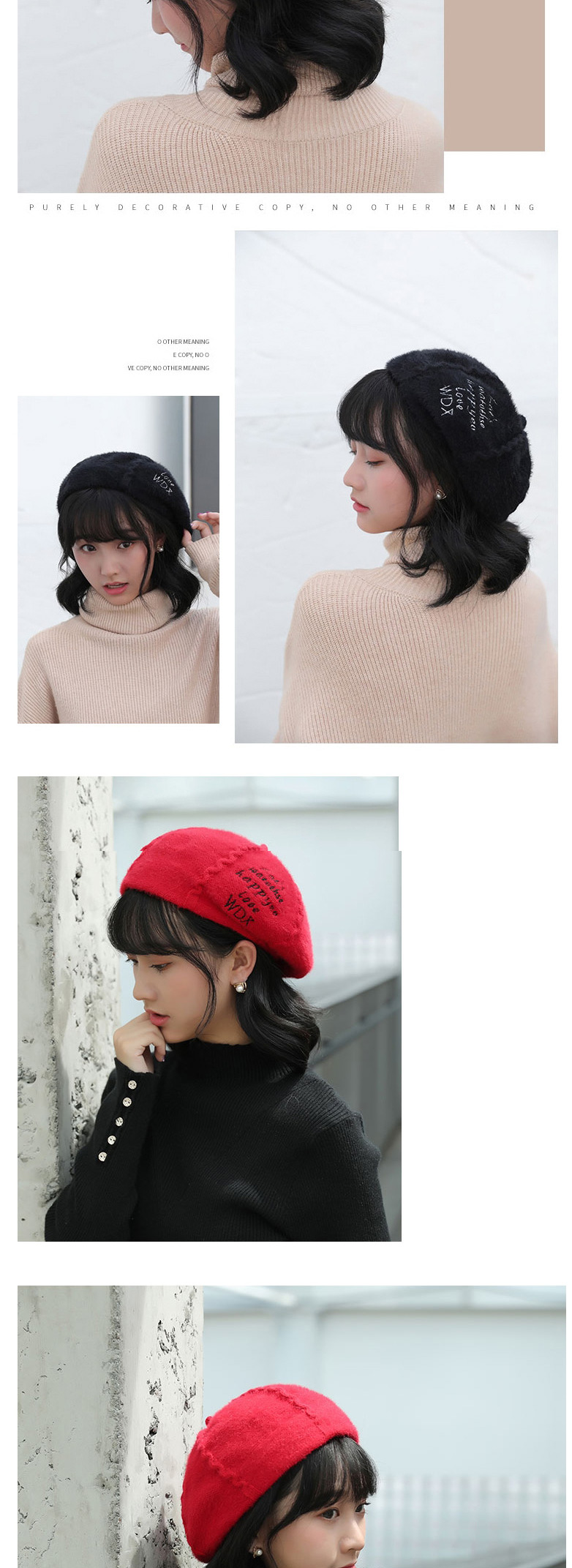 Fashion Red Wine Faux Mink Pure Color Beret,Knitting Wool Hats