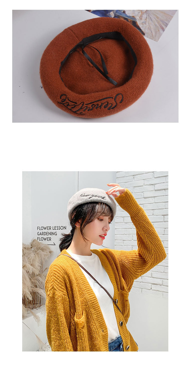 Fashion Caramel Colour Wool Solid Color Season Embroidered Letter Beret,Knitting Wool Hats