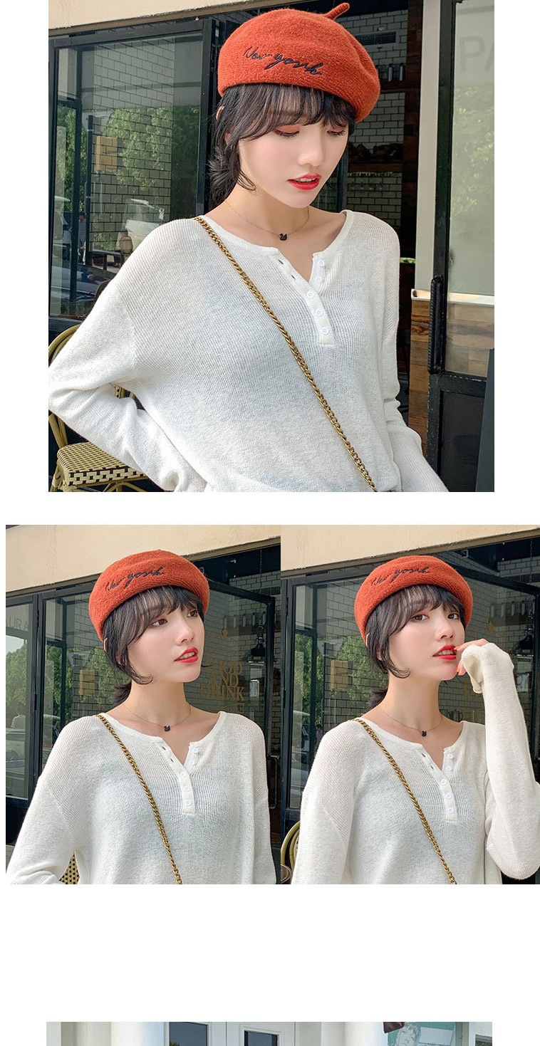 Fashion Beige Wool Solid Color Season Embroidered Letter Beret,Knitting Wool Hats