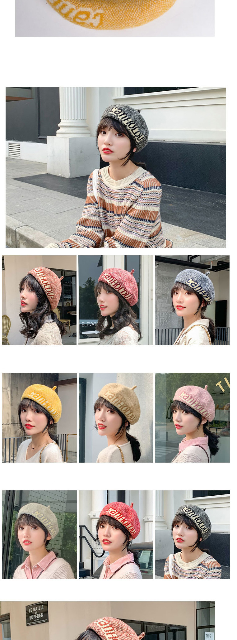 Fashion Leather Pink Letter Wool Contrast Beret,Knitting Wool Hats