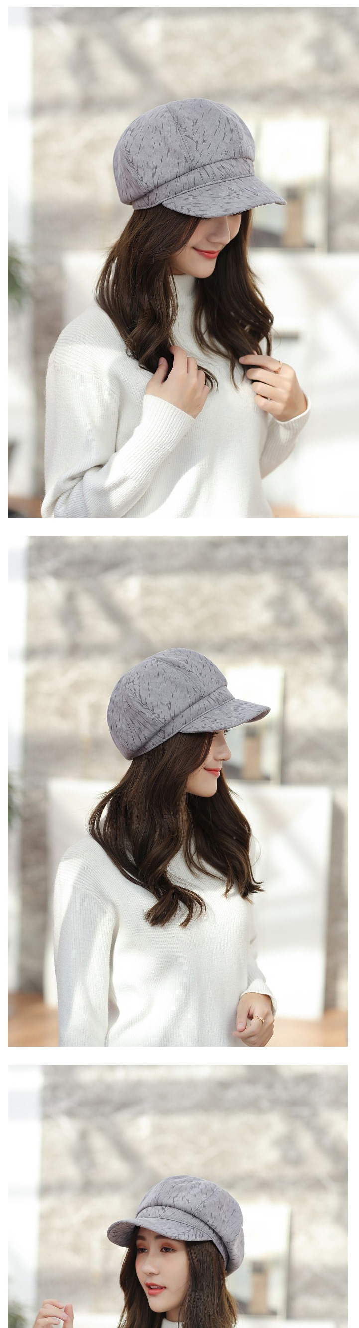 Fashion Gray Printed Stitching Deerskin Octagonal Beret,Knitting Wool Hats