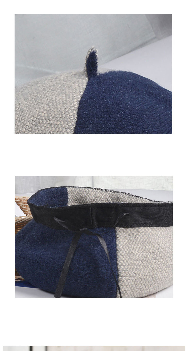 Fashion Navy Blue Wool Blend Stitching Contrast Beret,Knitting Wool Hats