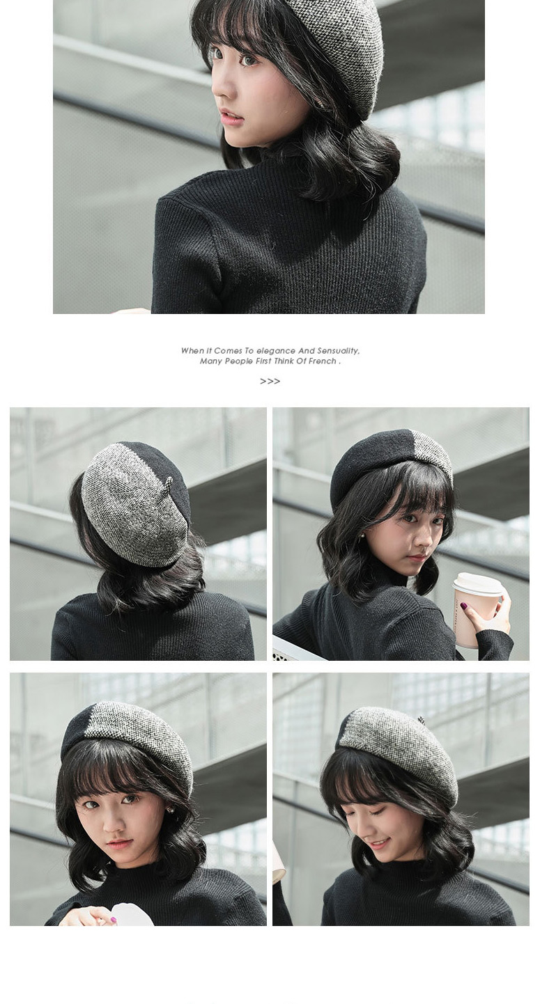 Fashion Gray Wool Blend Stitching Contrast Beret,Knitting Wool Hats