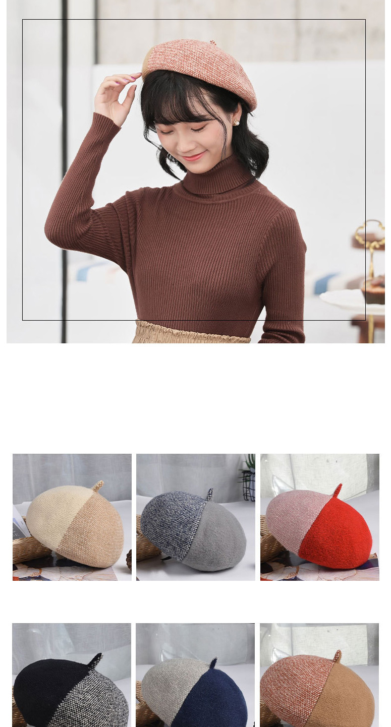 Fashion Big Red Wool Blend Stitching Contrast Beret,Knitting Wool Hats
