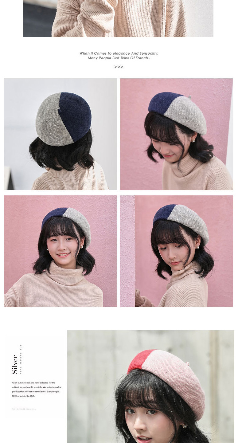 Fashion Khaki Wool Blend Stitching Contrast Beret,Knitting Wool Hats