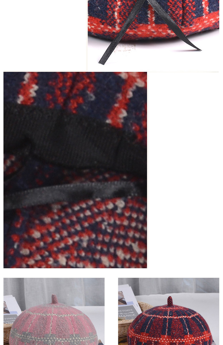 Fashion Caramel Check Wool Check Beret,Knitting Wool Hats