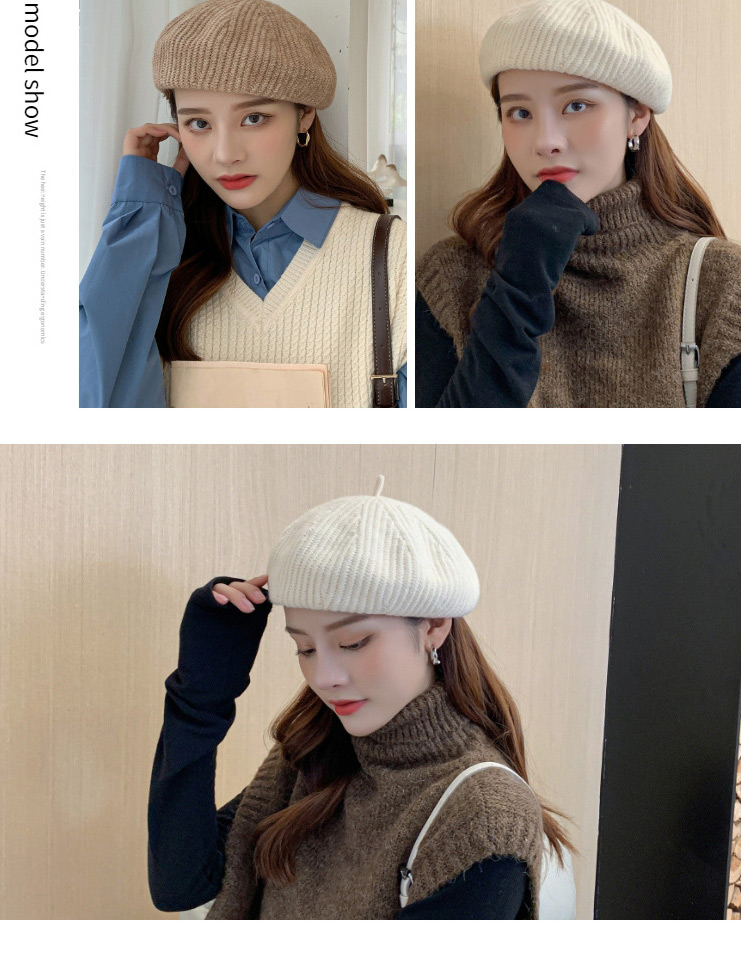 Fashion Black Knitted Wool Solid Color Octagonal Beret,Knitting Wool Hats
