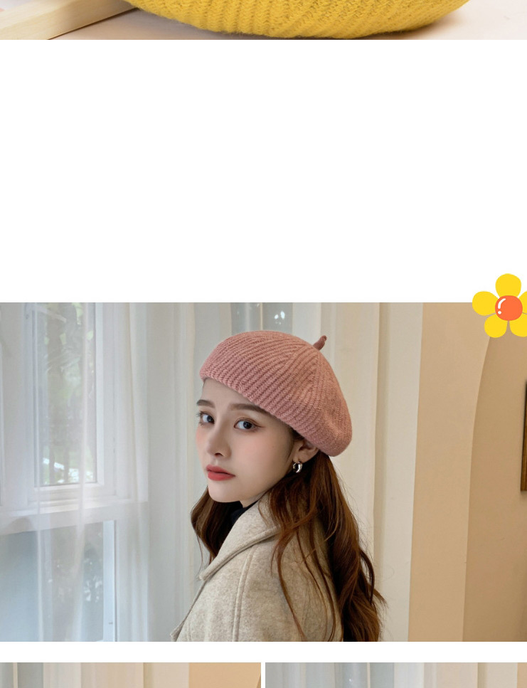 Fashion Skin Red Knitted Wool Solid Color Octagonal Beret,Knitting Wool Hats