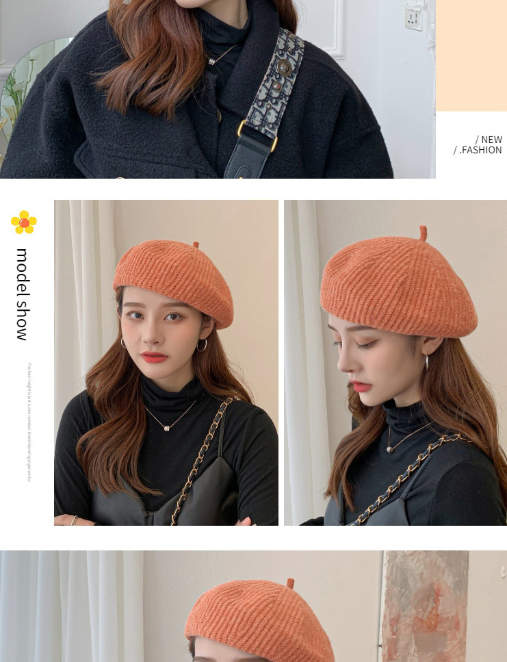 Fashion Caramel Knitted Wool Solid Color Octagonal Beret,Knitting Wool Hats