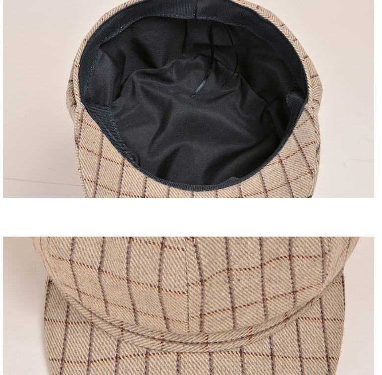 Fashion Khaki Check Stitching Octagonal Beret,Knitting Wool Hats
