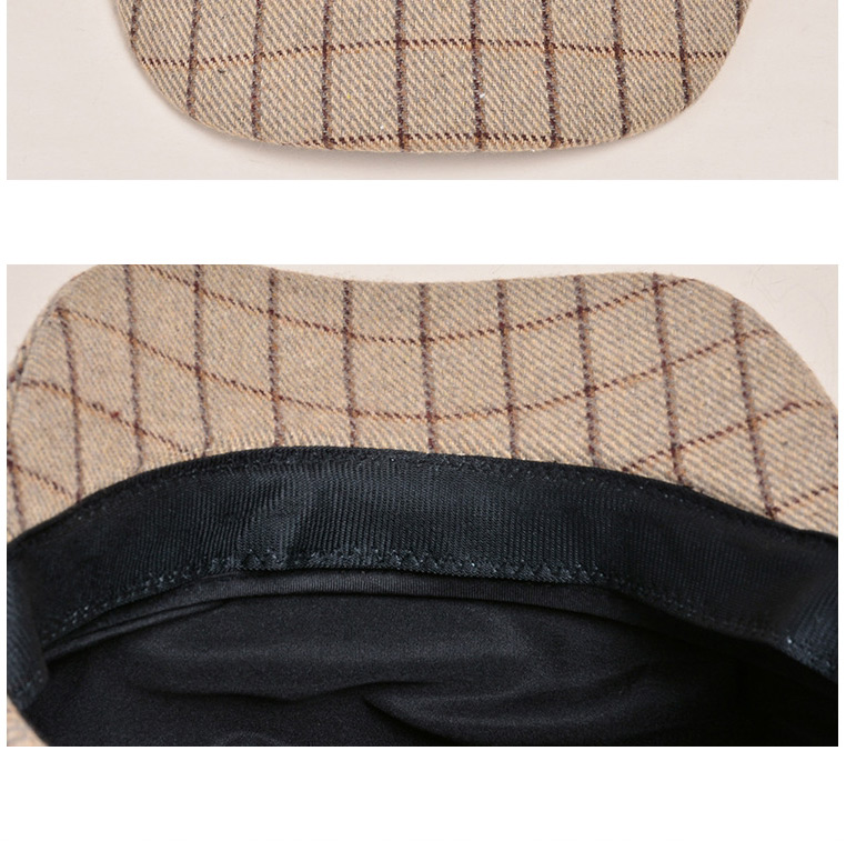 Fashion Khaki Check Stitching Octagonal Beret,Knitting Wool Hats