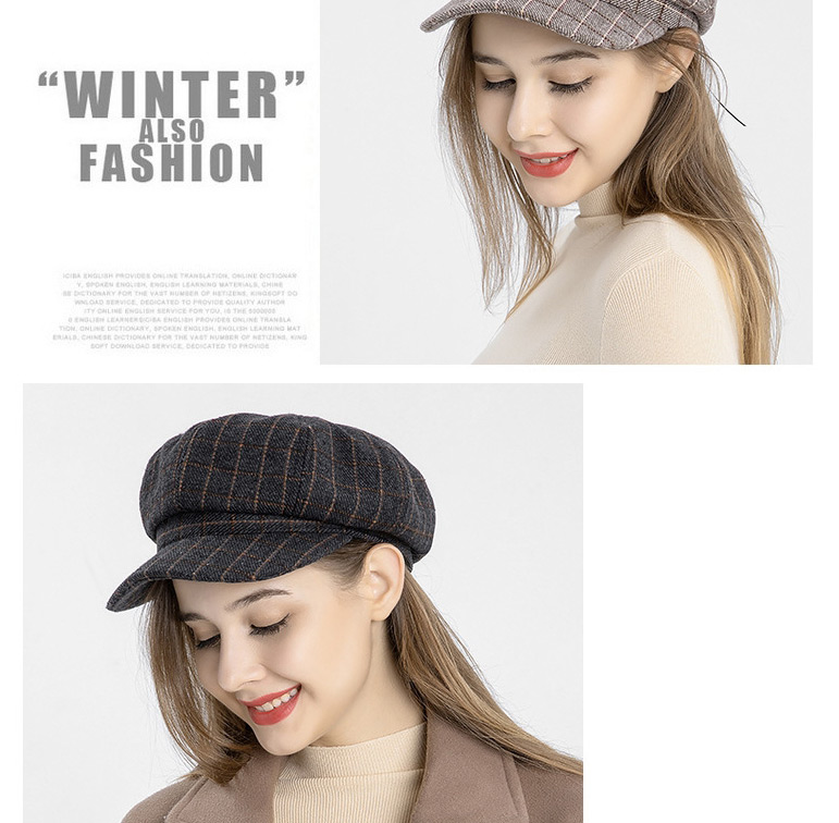 Fashion Black Check Stitching Octagonal Beret,Knitting Wool Hats